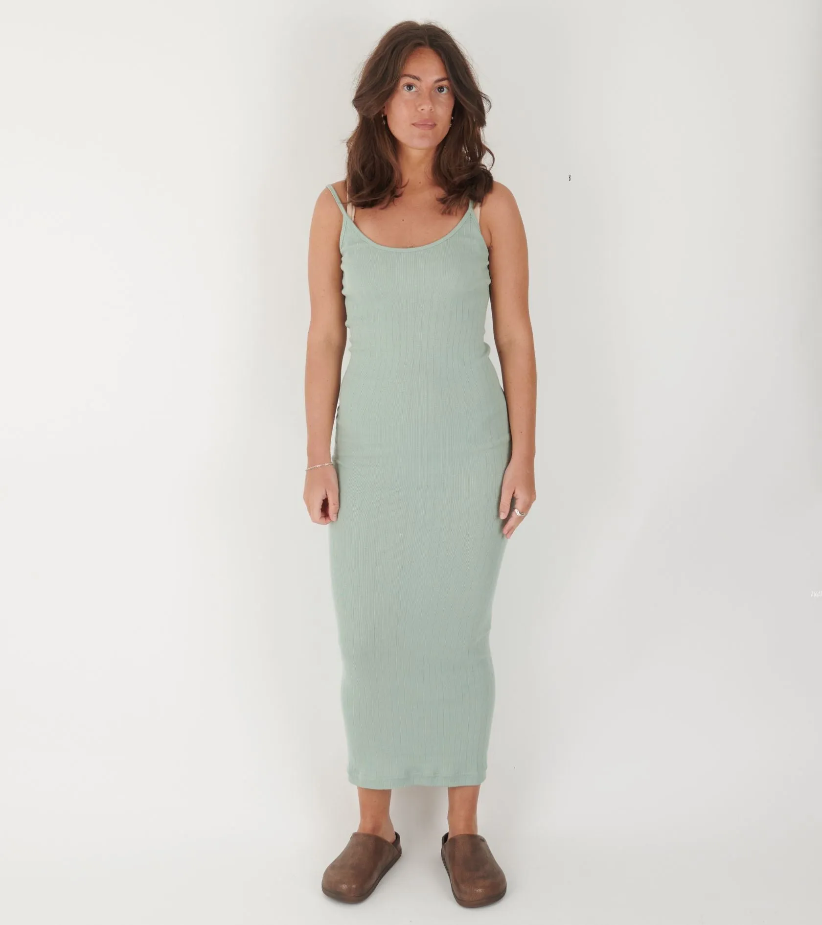 101 Strap Rib Dress Stone Green
