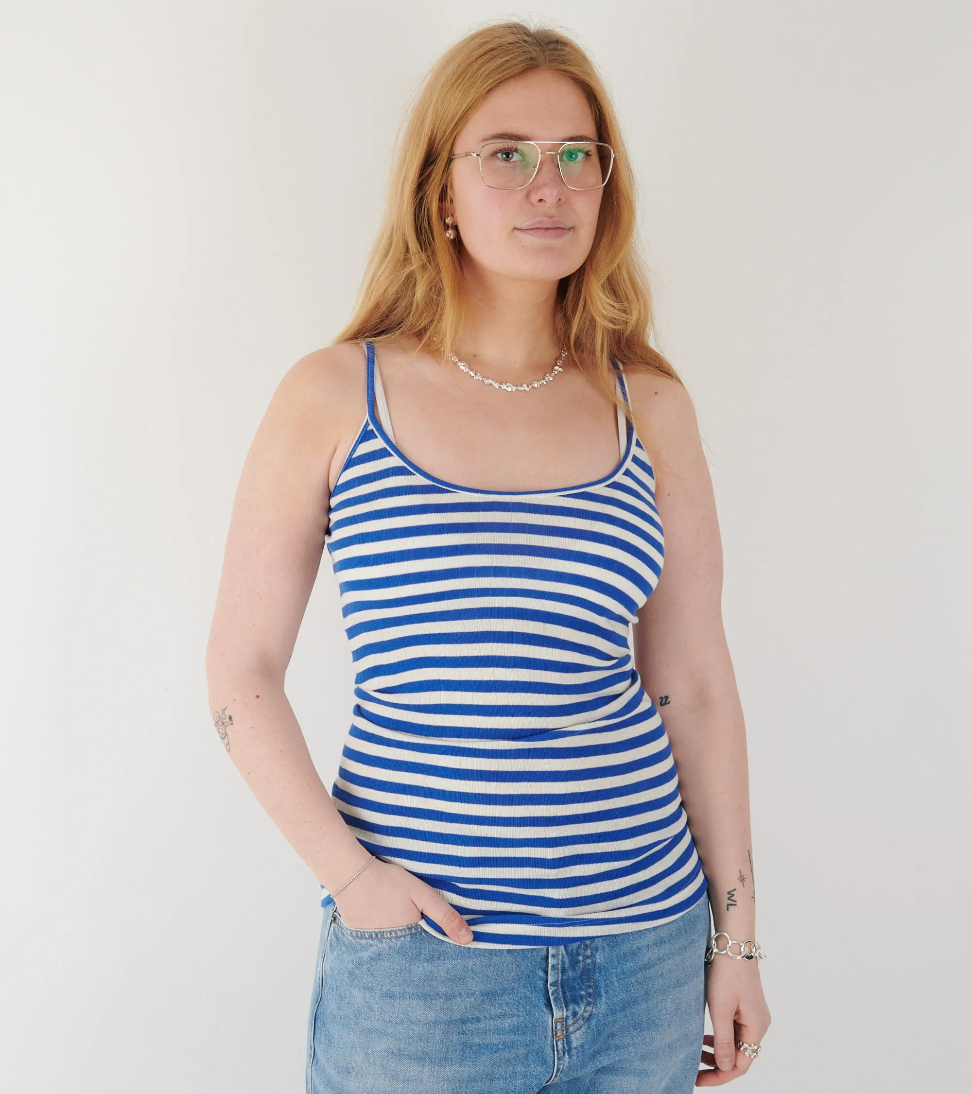 101 Strap Top Cobalt Blue/Ecru