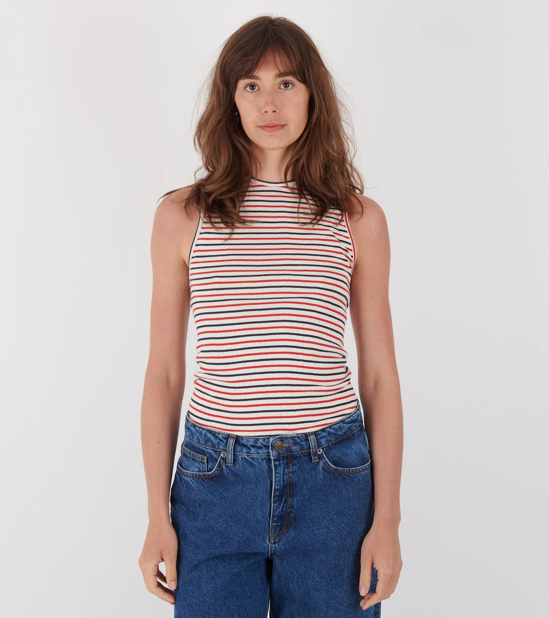 101 Tank Top Ecru/Red/Navy