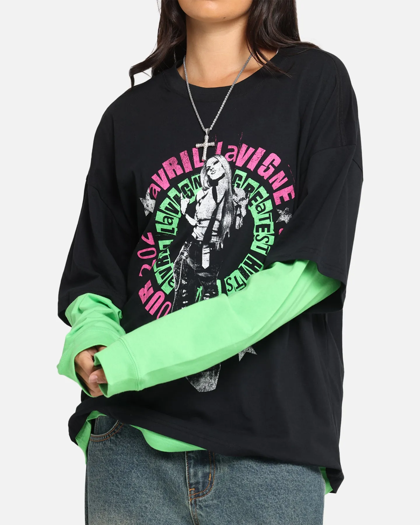 Avril Lavigne Avril Layered Long Sleeve T-Shirt Black Wash