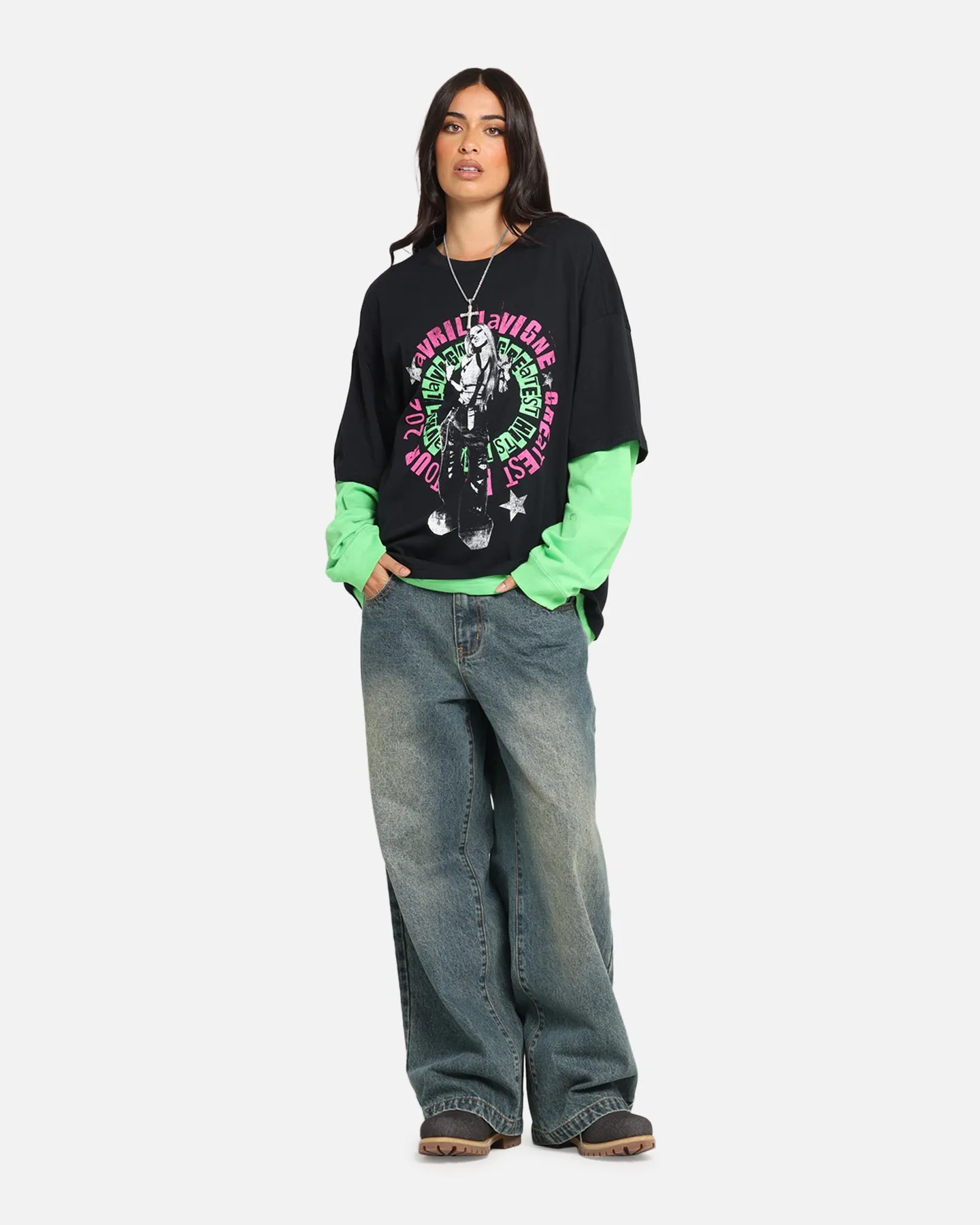 Avril Lavigne Avril Layered Long Sleeve T-Shirt Black Wash