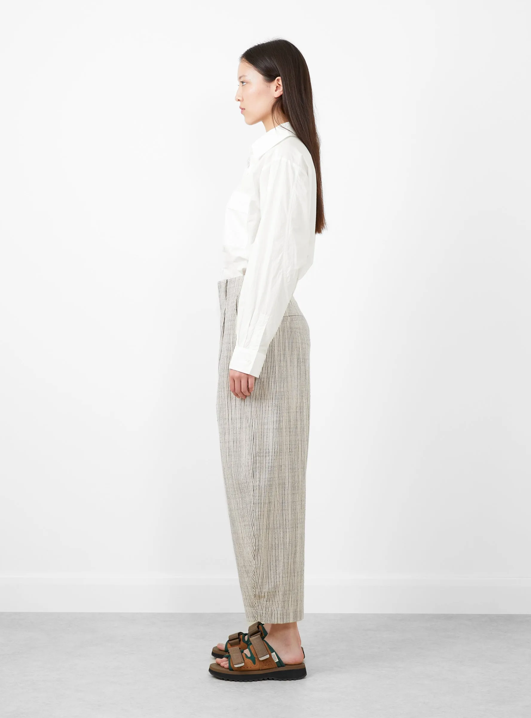 Bari Crop Trousers Cream Pin Stripe