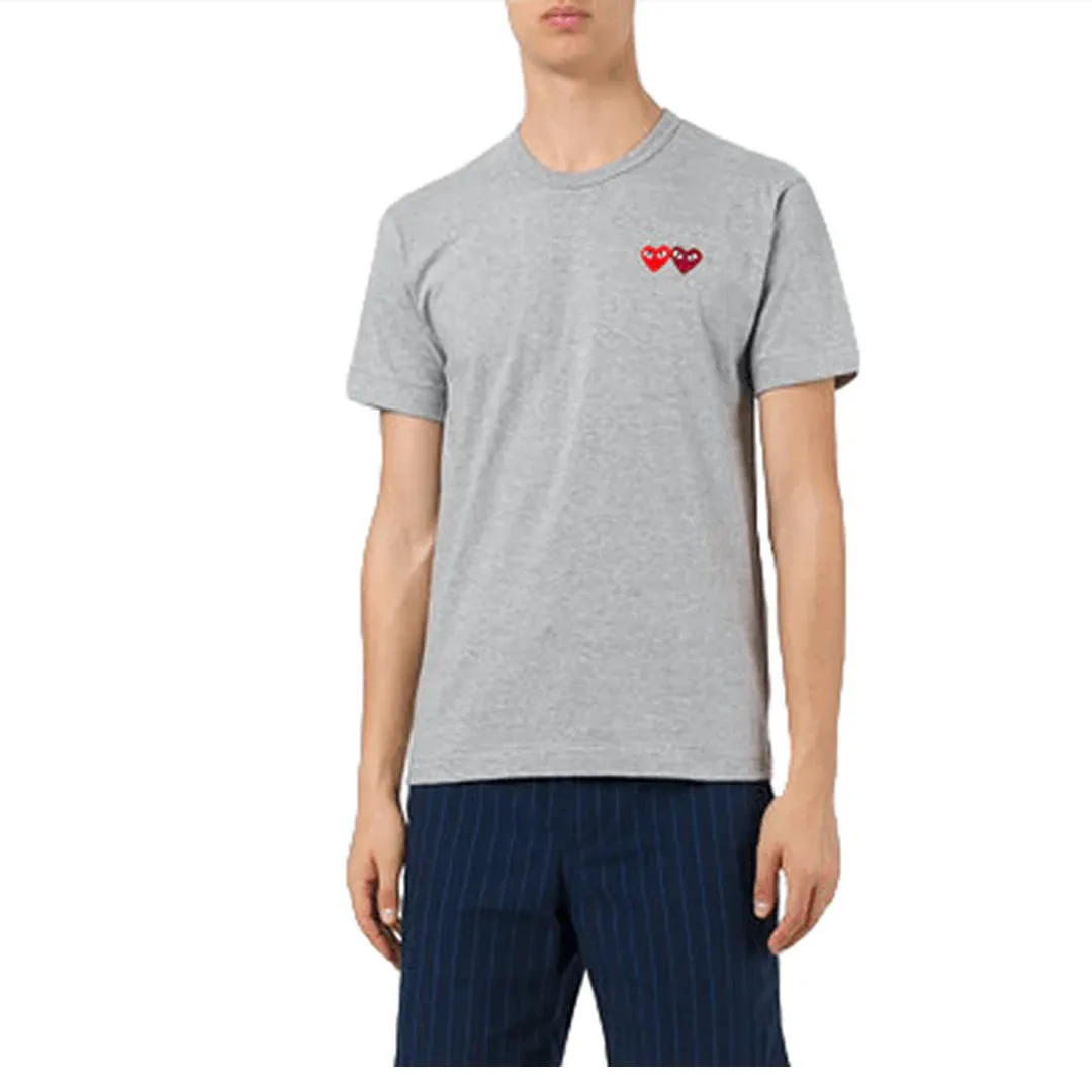 CDG DOUBLE HEART GREY T-SHIRT