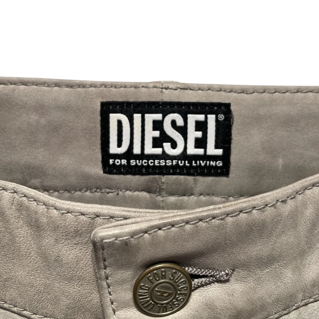 DIESEL/Straight Pants/32/Leather/CRM/RAW HEM