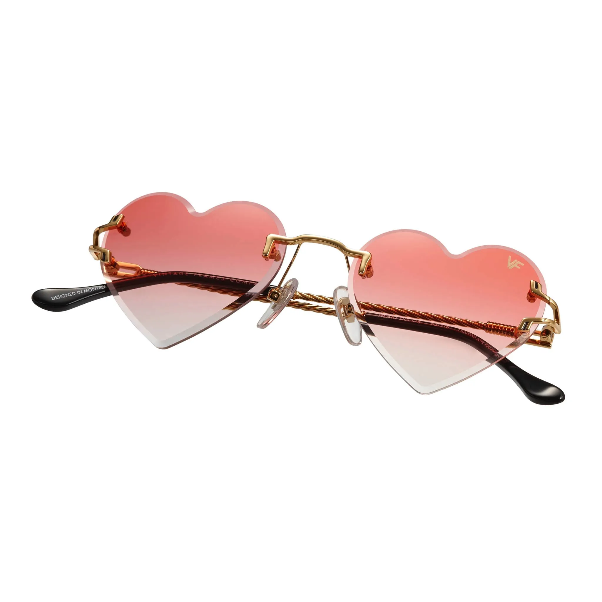 Heart Decor Rimless Drill Mount 24KT Gold