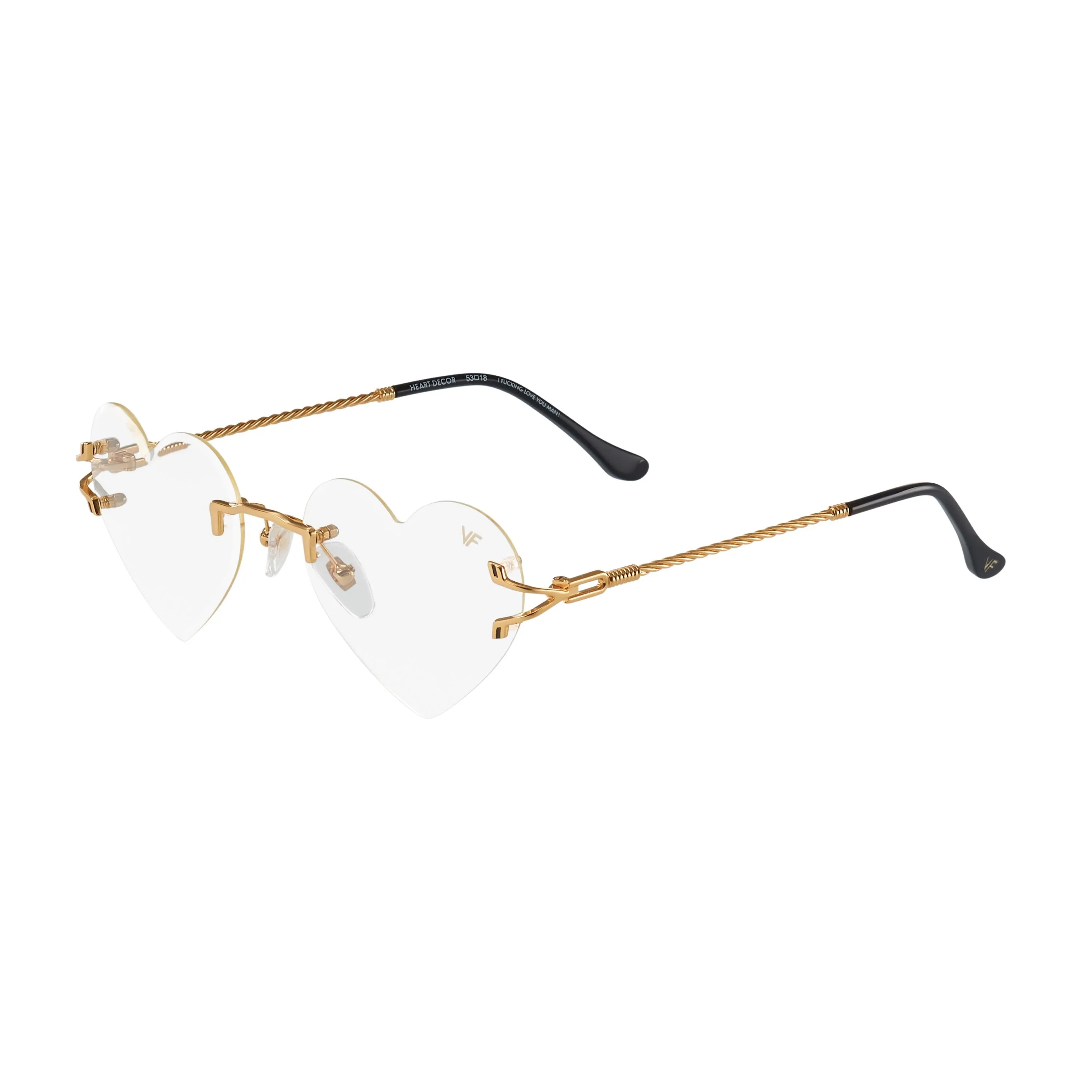 Heart Decor Rimless Drill Mount 24KT Gold