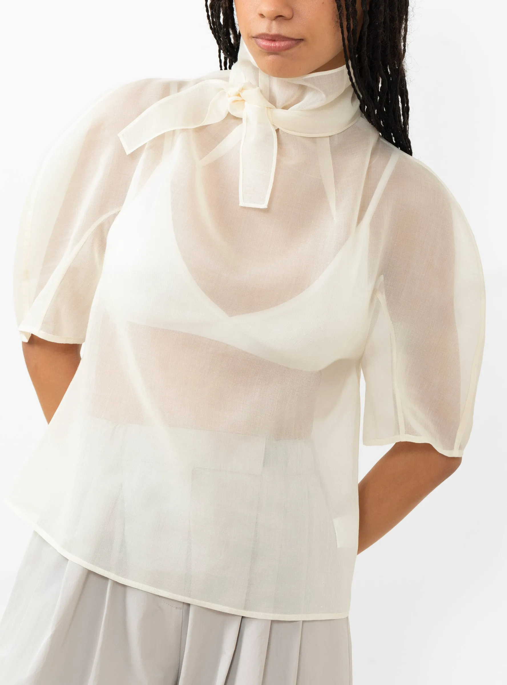 Knotted Collar Top. Ivory