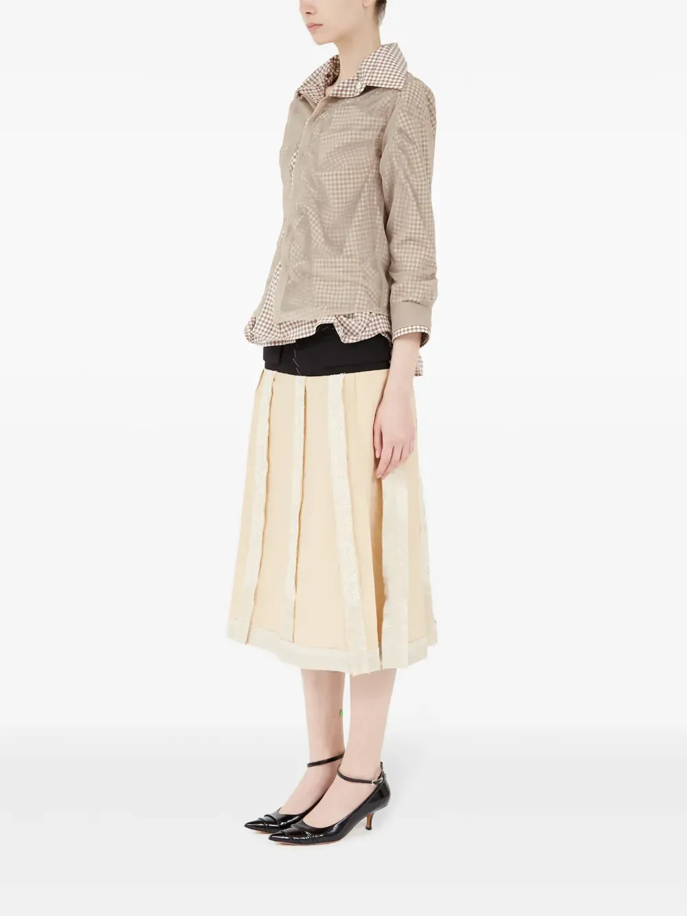 MAISON MARGIELA - Women Checkered Mesh Layered Blouse