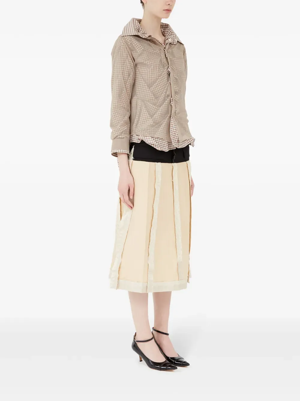 MAISON MARGIELA - Women Checkered Mesh Layered Blouse