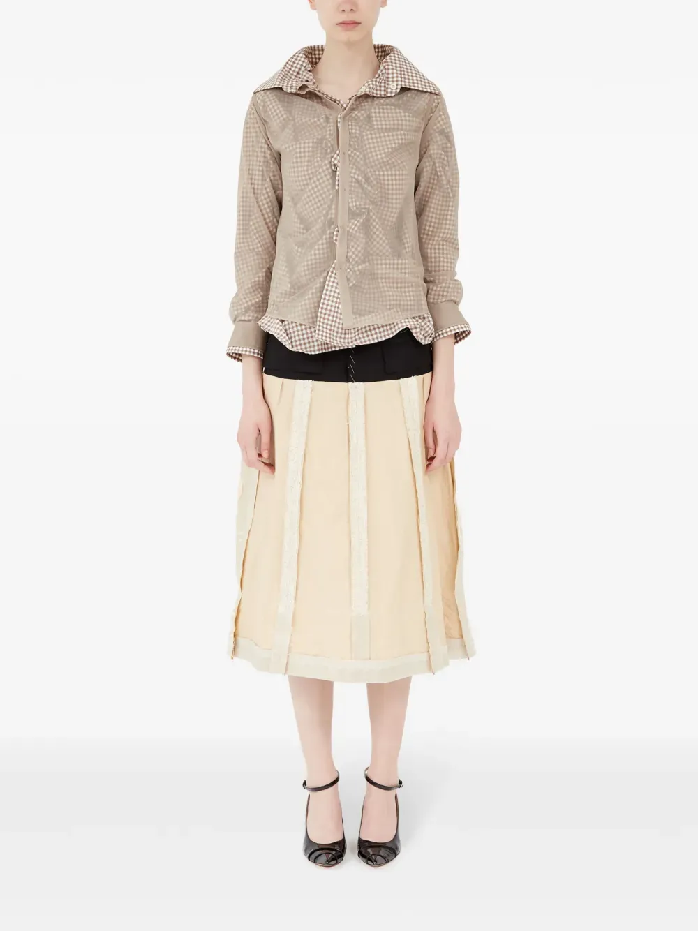 MAISON MARGIELA - Women Checkered Mesh Layered Blouse