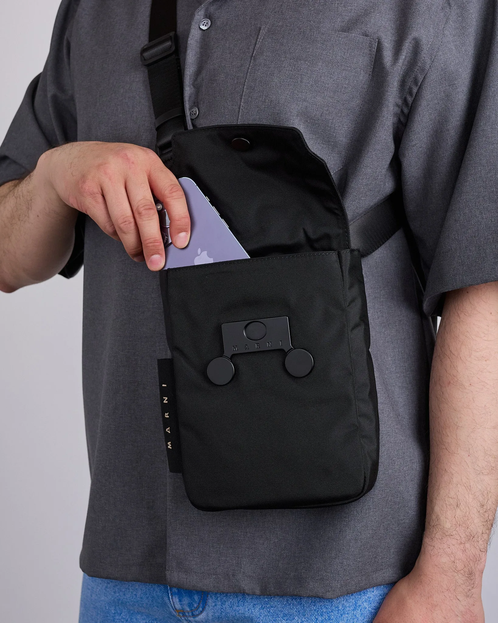 Marni Cityscape Tecno Cordura Crossbody Iphone Bag Black