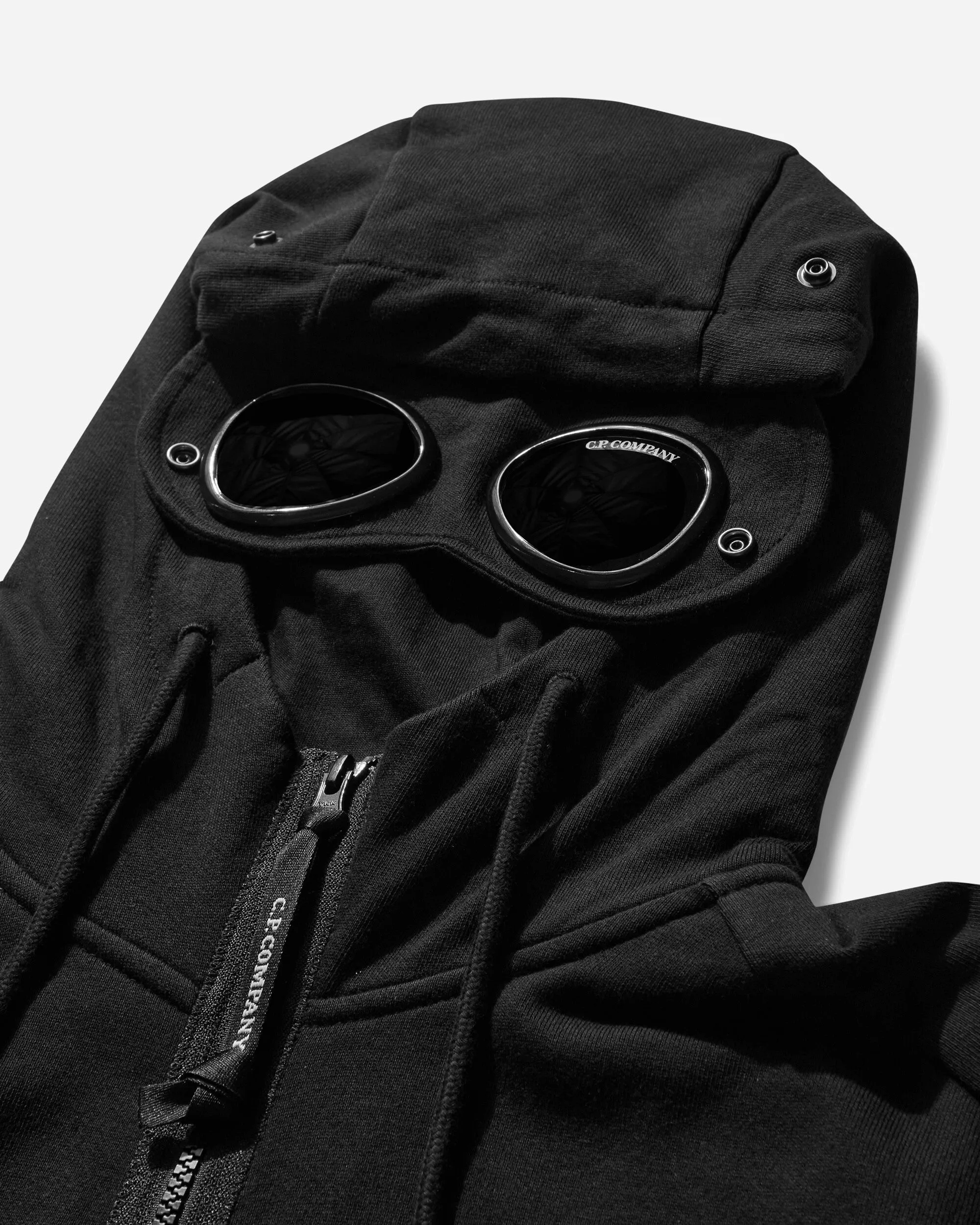 Men's Diagonal Raised Fleece Goggle Zipped Hoodie Black