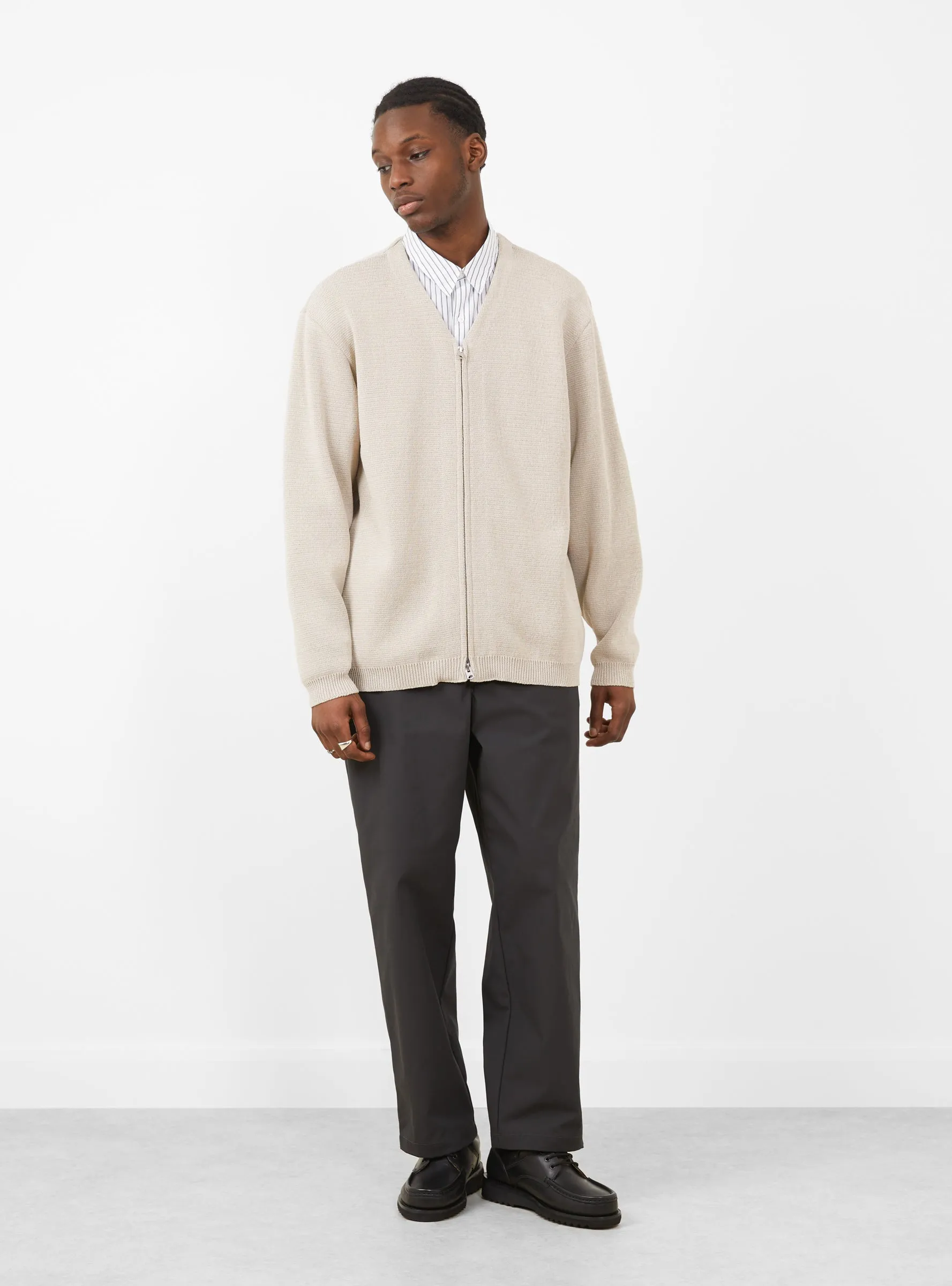Paper Mixed Zip Up Cardigan Oatmeal