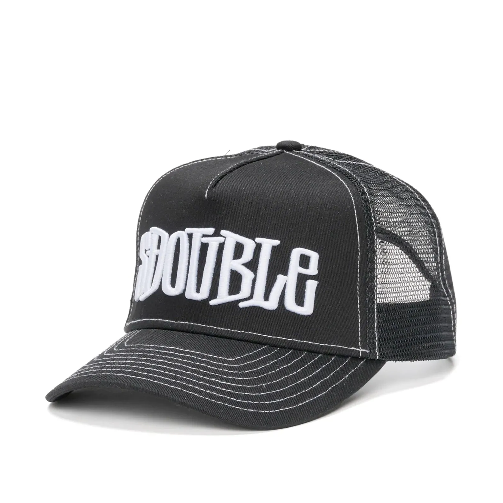S-Double Mid-Block Curved Peak Trucker Cap Black