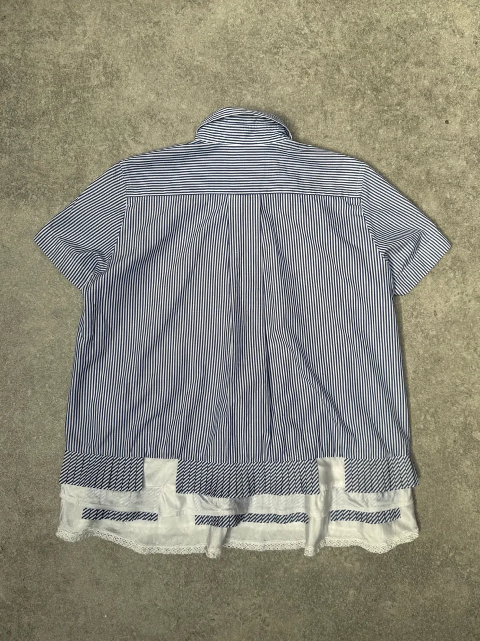 Sacai Striped Lace Hem Layered Short Sleeve Shirt