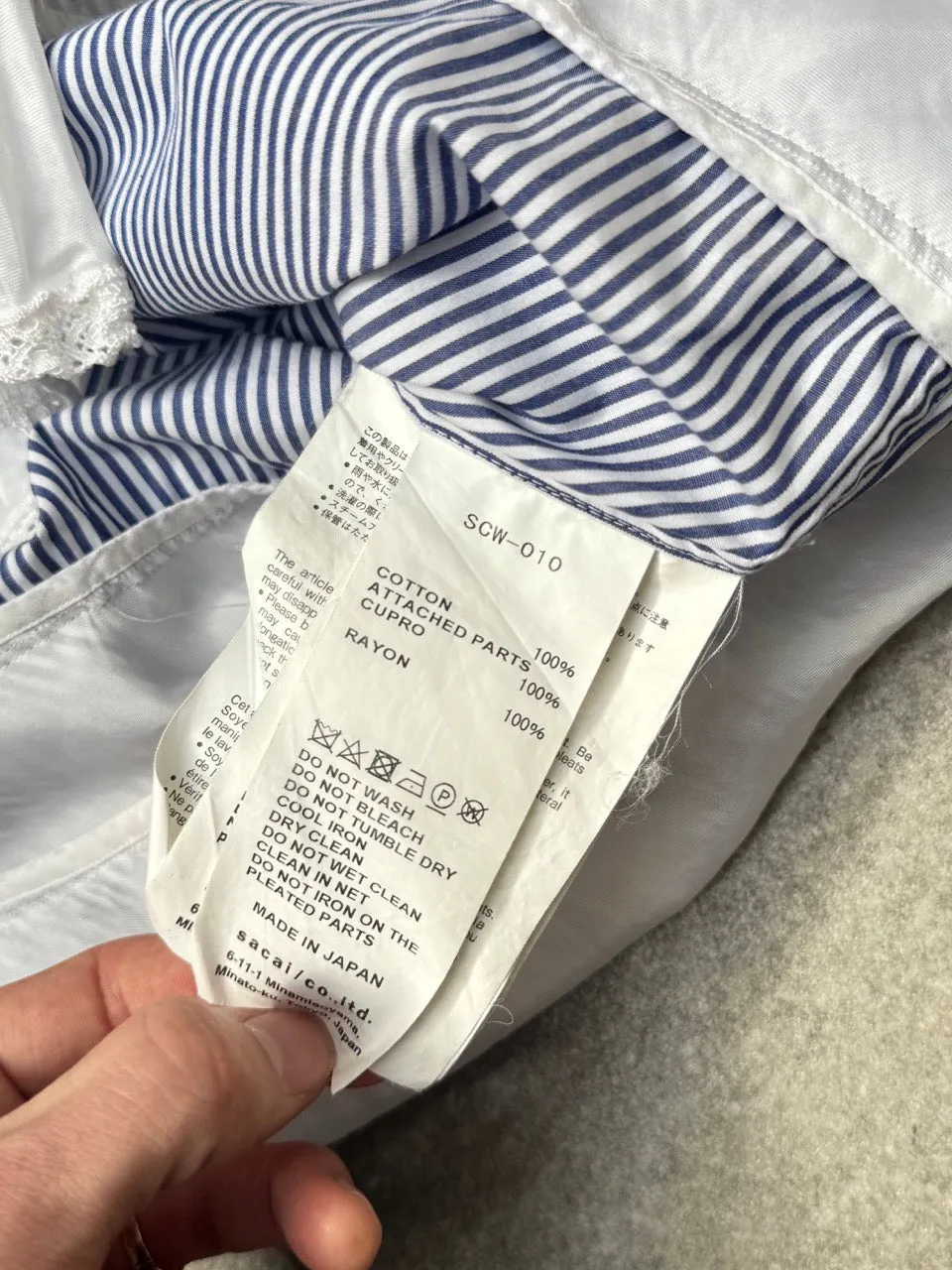 Sacai Striped Lace Hem Layered Short Sleeve Shirt