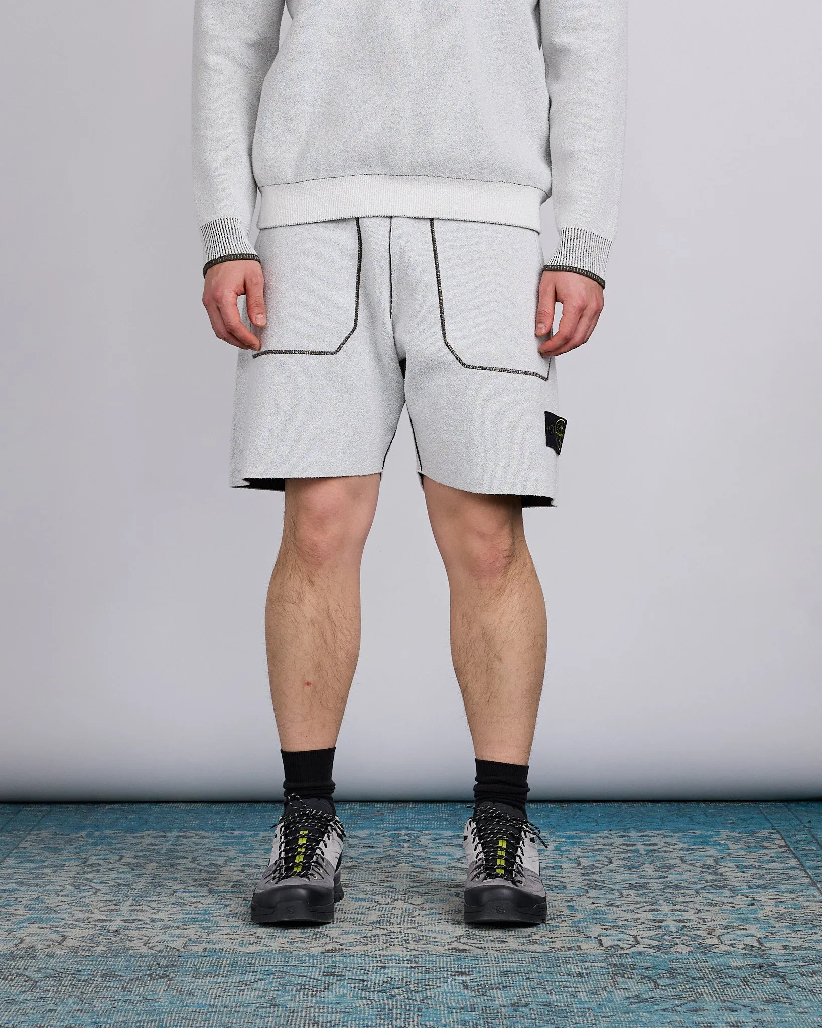 Stone Island Double Face Bi-Colour Knit Short Ivory