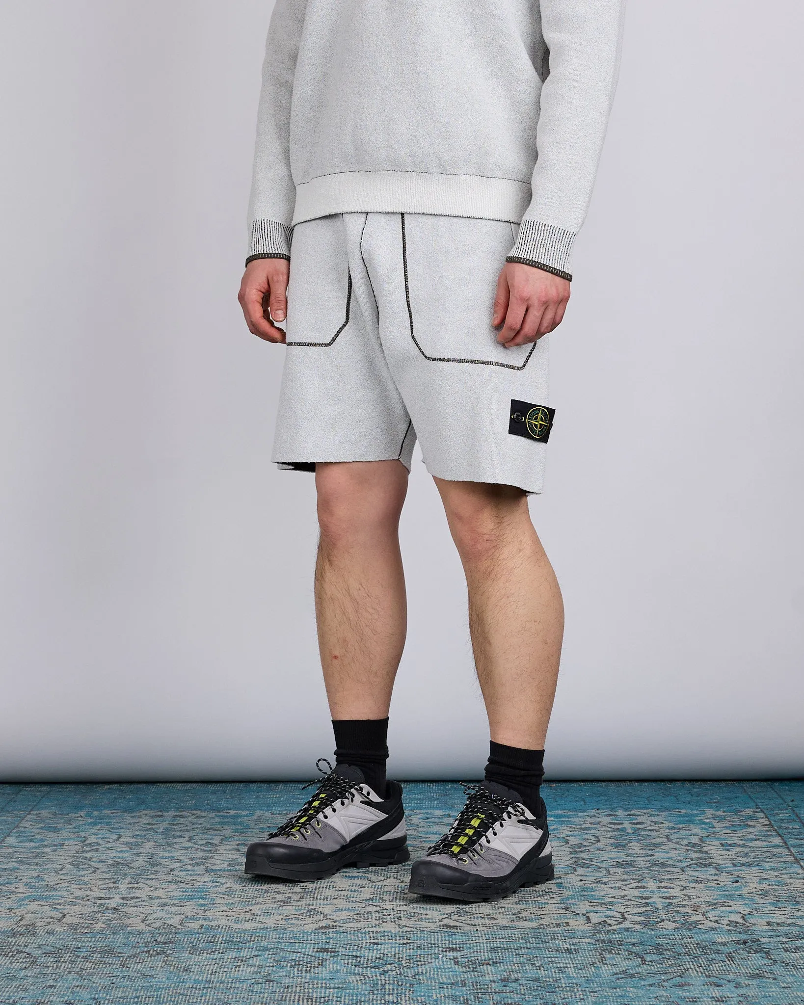 Stone Island Double Face Bi-Colour Knit Short Ivory