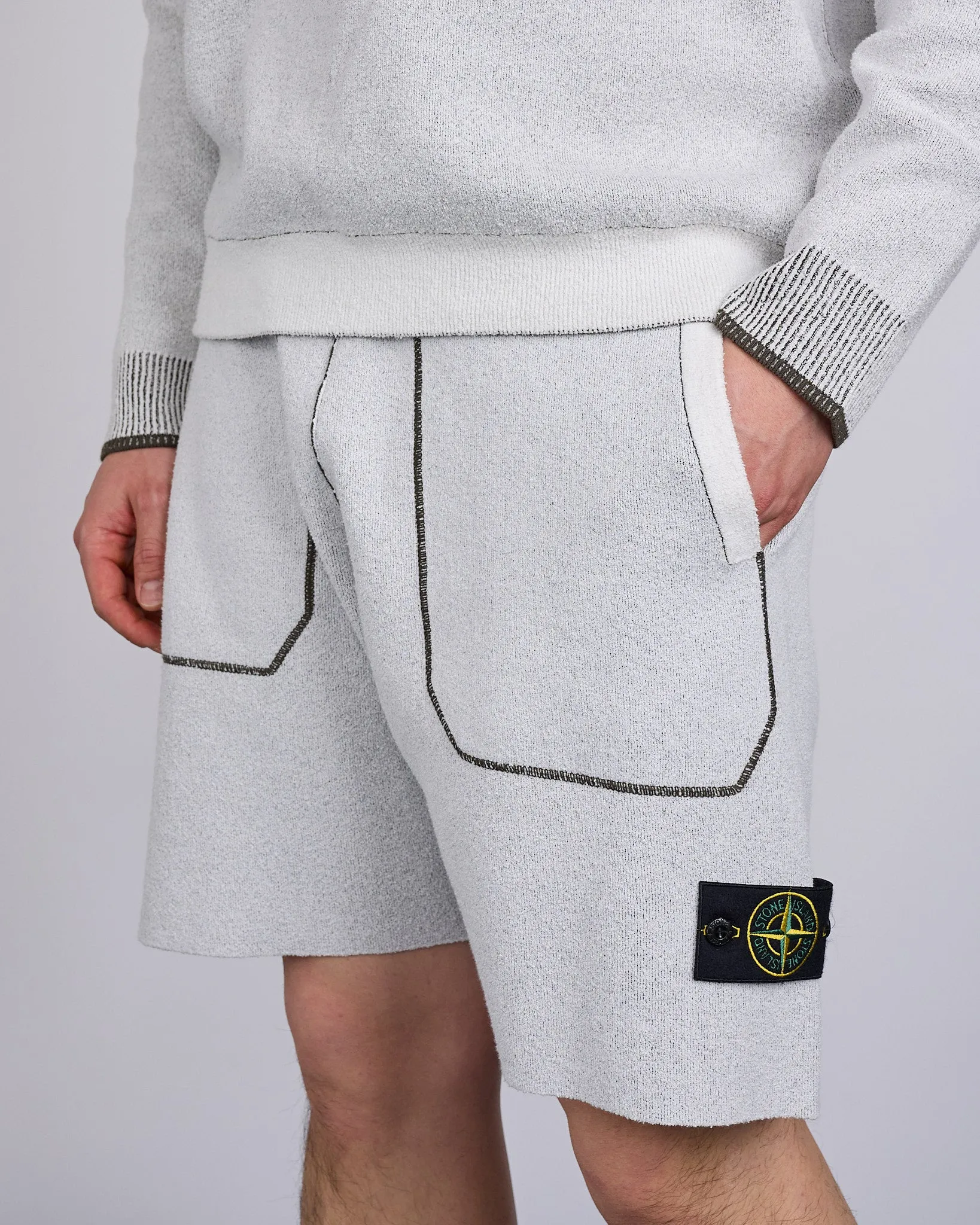 Stone Island Double Face Bi-Colour Knit Short Ivory