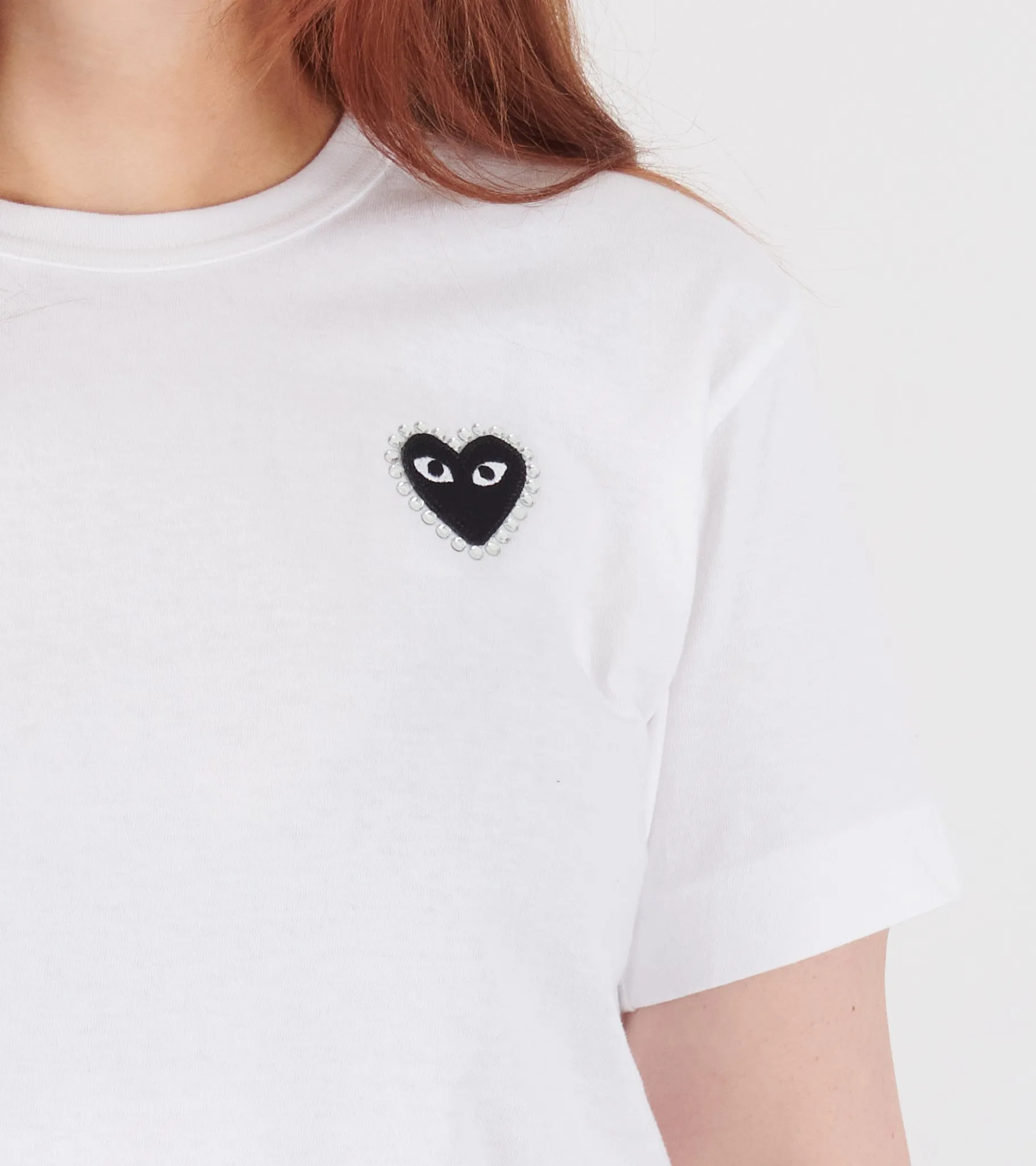 U T-Shirt Black Rhinestone Emblem White